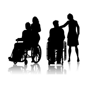 Men in wheelchairs with women